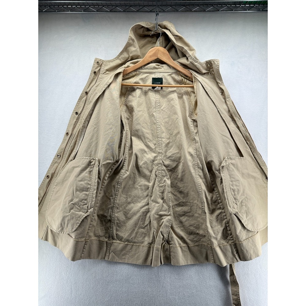 J. Crew Trench Coat Beige Women's 8 Cotton Long Sleeve Full Zip Hooded - Picture 5 of 10